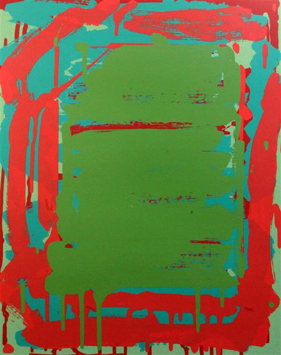 John Hoyland (1934-2011) Untitled, 33 x 25in. and a framed John Hoyland Exhibition poster